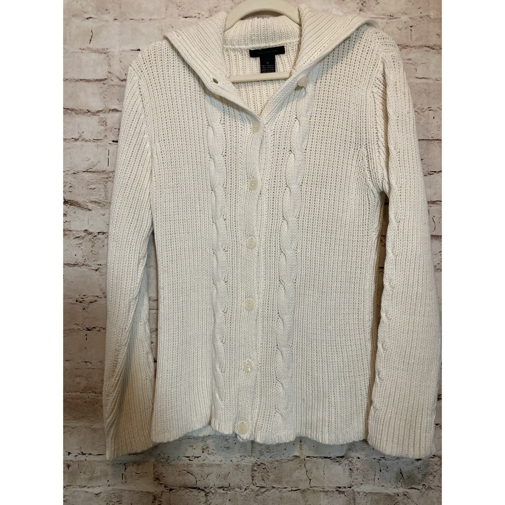 The Limited Cardigan Sweater Medium In Ivory Cream‎ Cable Knit Shawl Collar